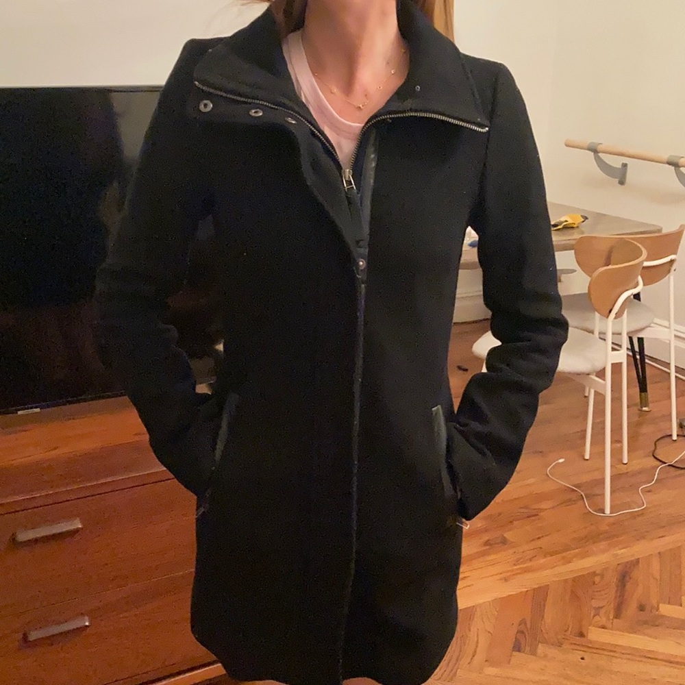 Mackage Wool and Leather Trim Winter Coat